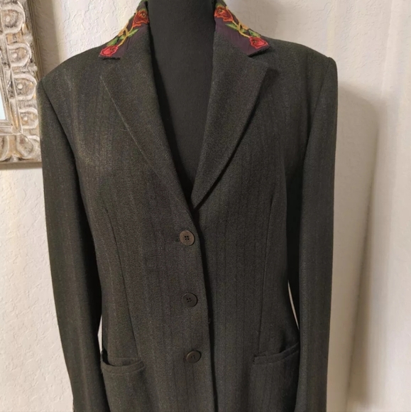 Callaghan Made In Italy Wool Silk Embroidered Collar Vintage Women's Blazer Sz M - Picture 2 of 10
